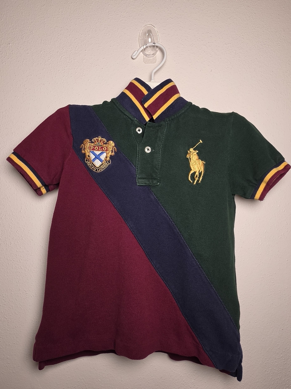 Polo by Ralph Lauren Boys Burgundy Green Navy Polo Shirt with Yellow Logo